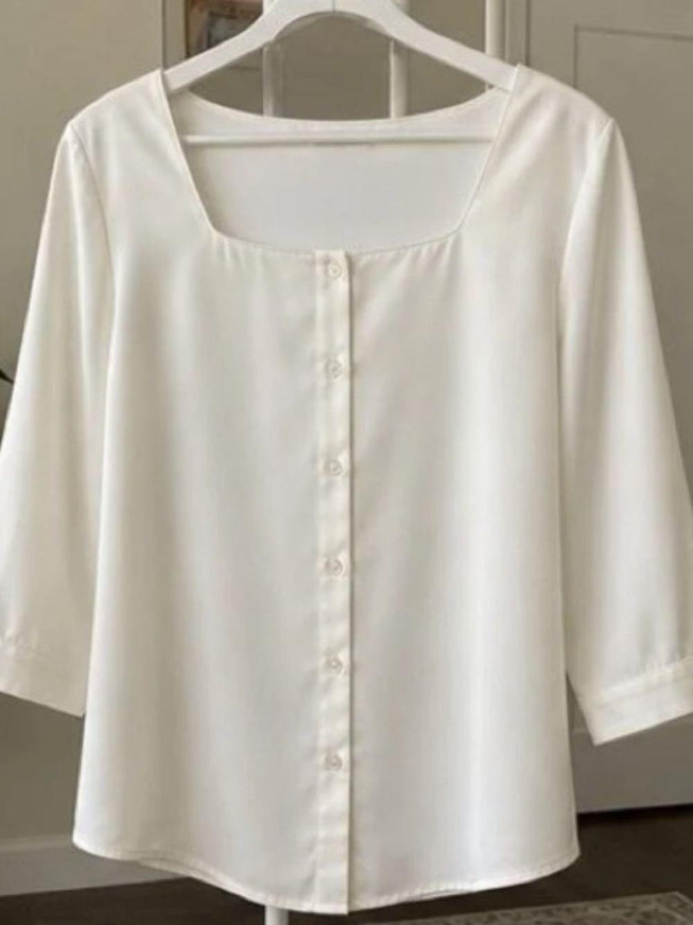 Elegant White Square-Neck Button Front Women's Top